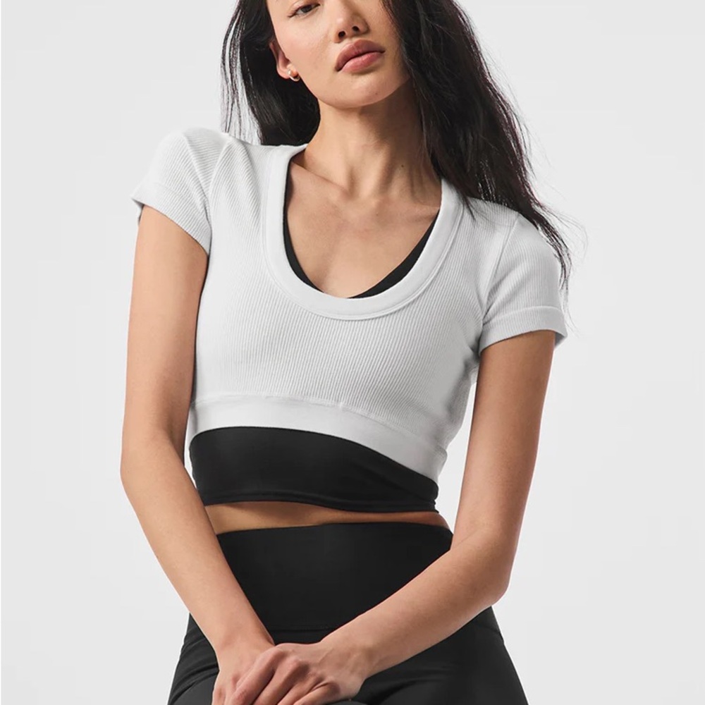 ALO Yoga White Ribbed Crop Top